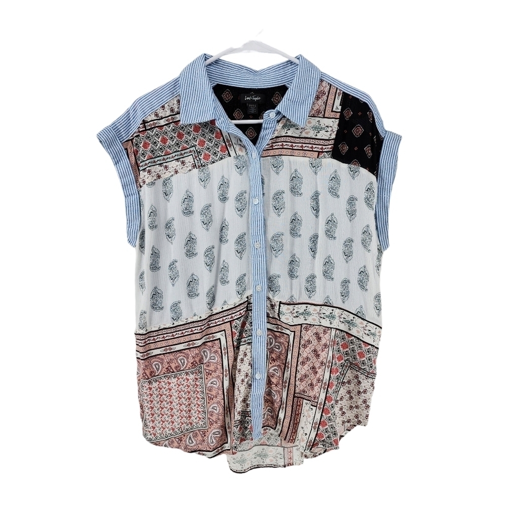 Lord & Taylor Women's Button-Front Patchwork Blouse - L